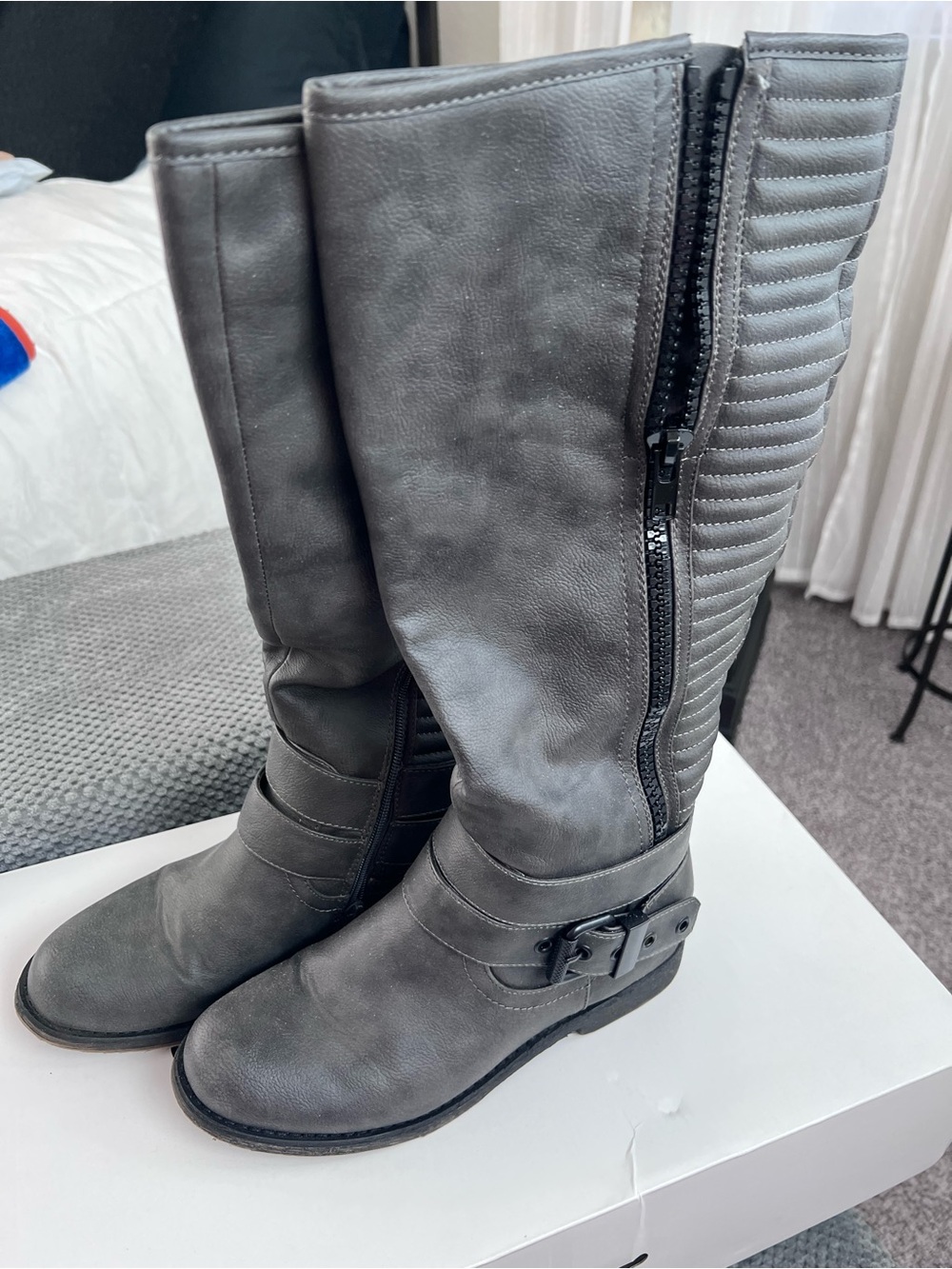 Aldo Tall Quilted-Back Buckle Boots - Gray